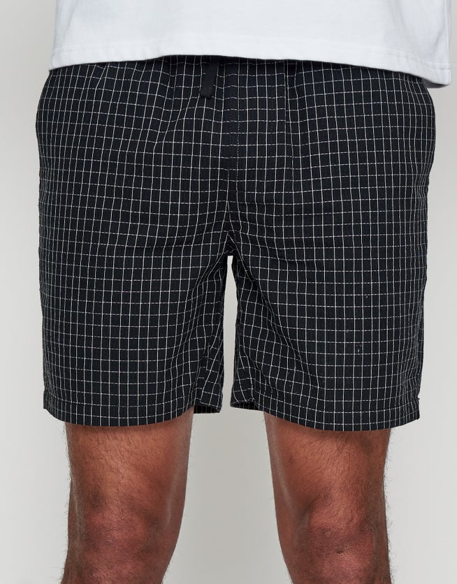 Check Pattern Elastic Waist Shorts in Black | Hallensteins NZ