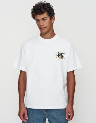Check Your Fly Relaxed Fit T Shirt in Blanc Back