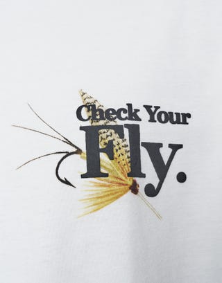 Check Your Fly Relaxed Fit T Shirt in Blanc Detail