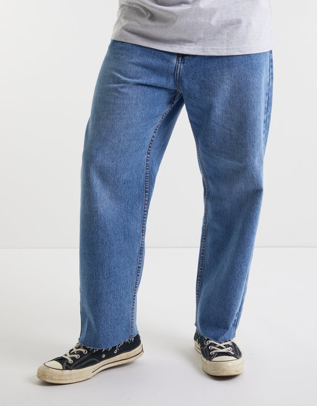 Raw Cropped Baggy Jeans in Blue | Hallensteins NZ