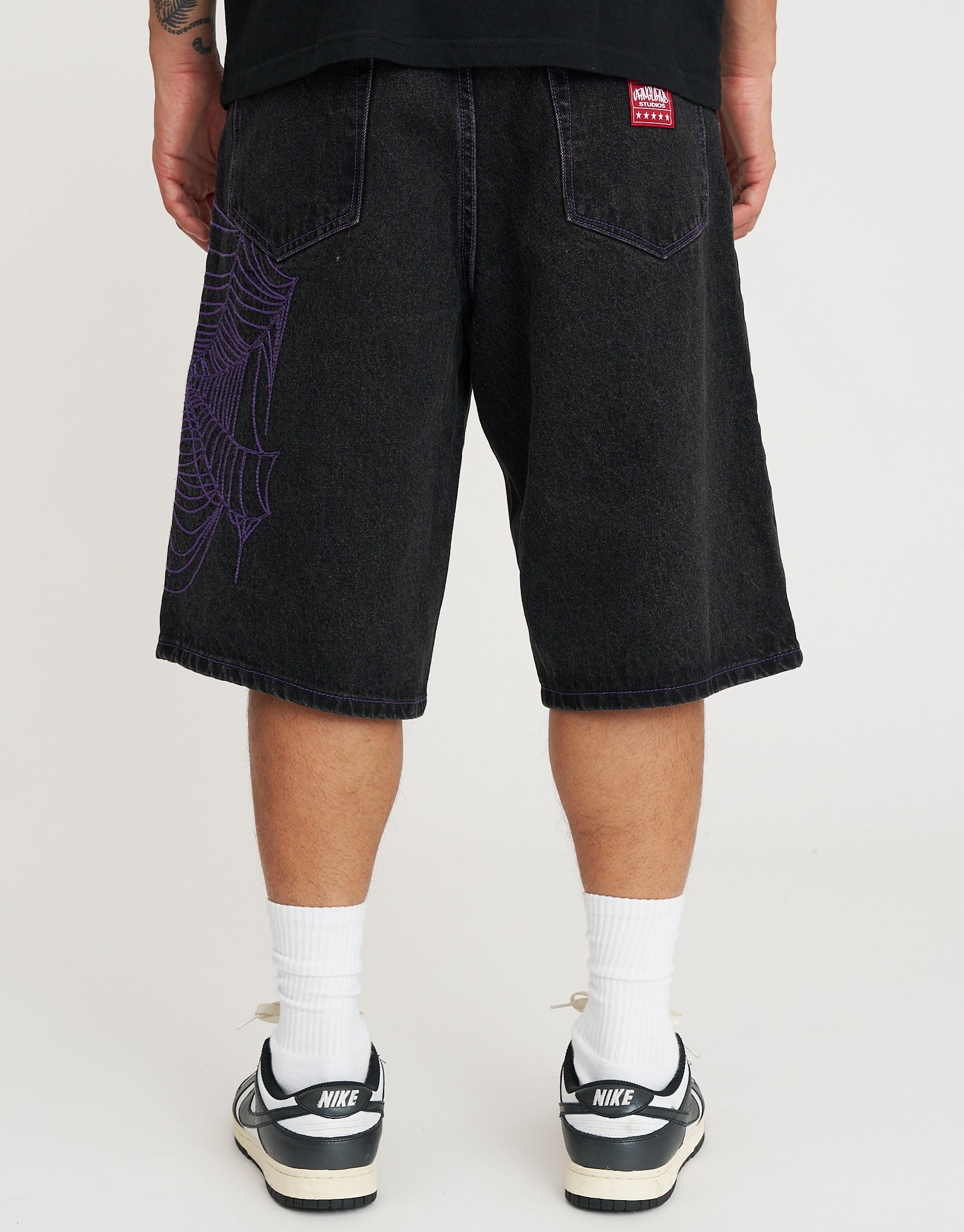 Cobweb Baggy Fit Jorts in Washed Black | Hallensteins AU