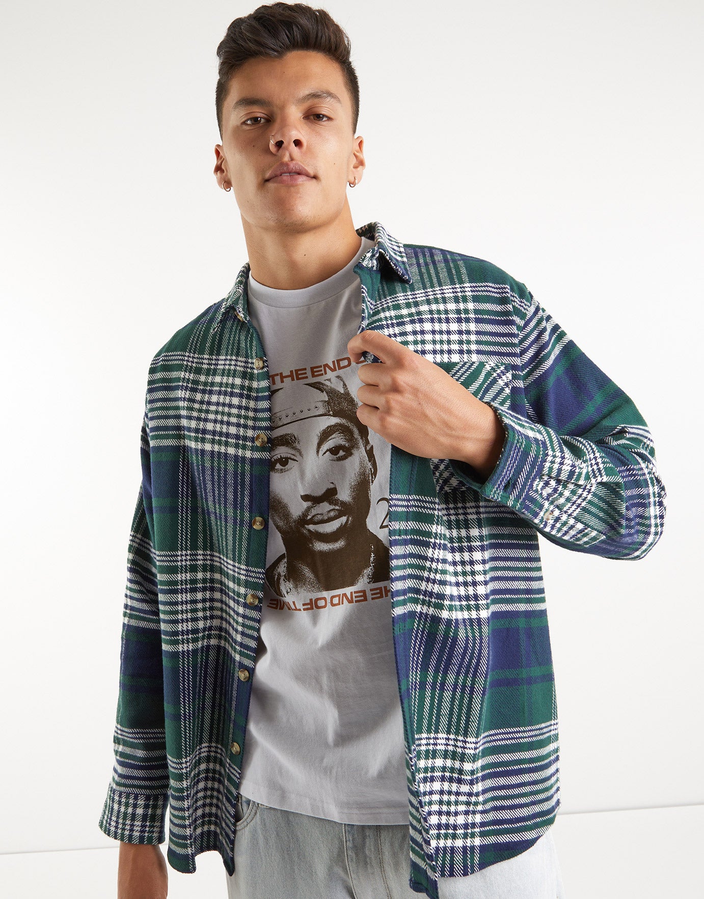 Contrast Check Overshirt in Green 