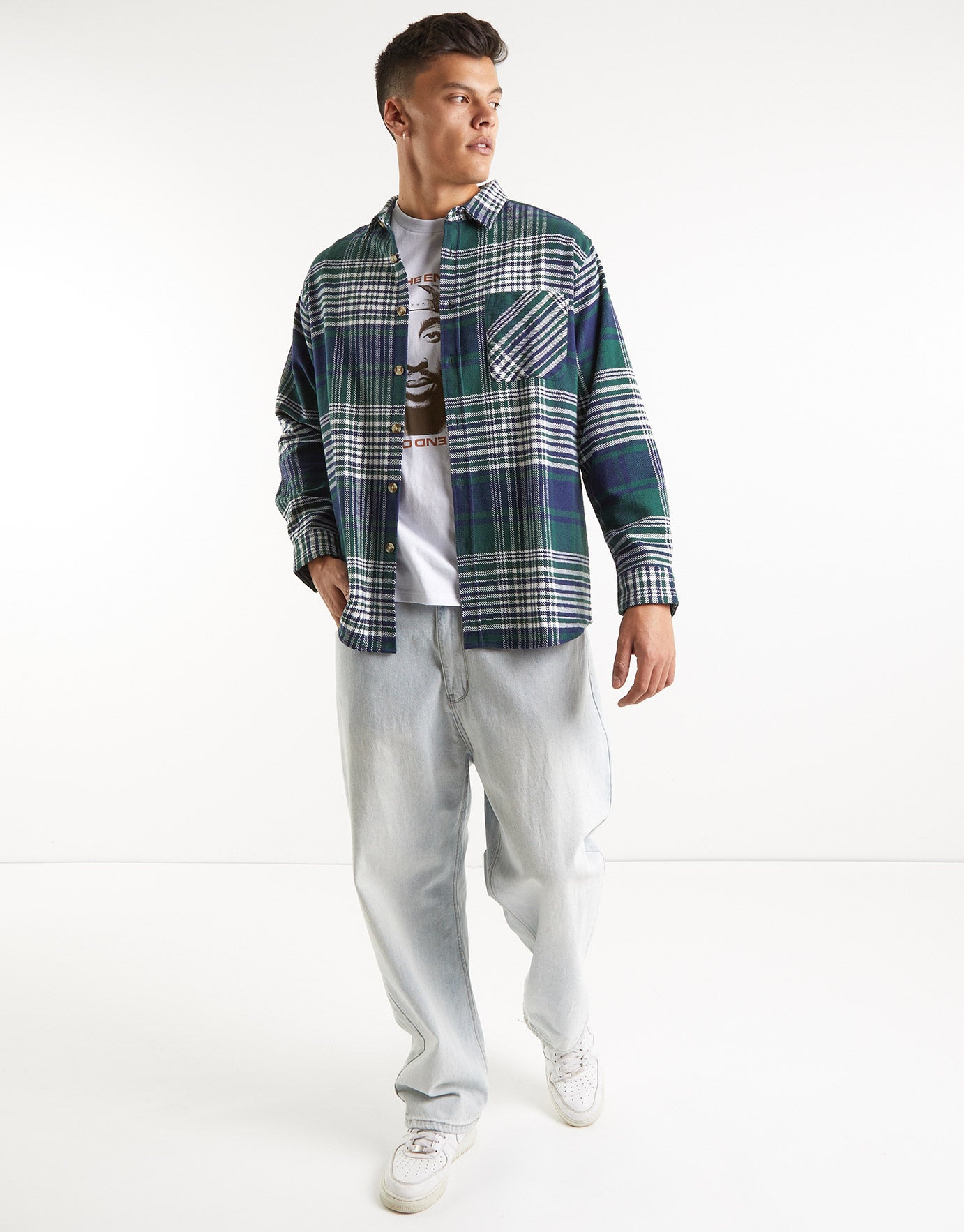 Contrast Check Overshirt in Green 