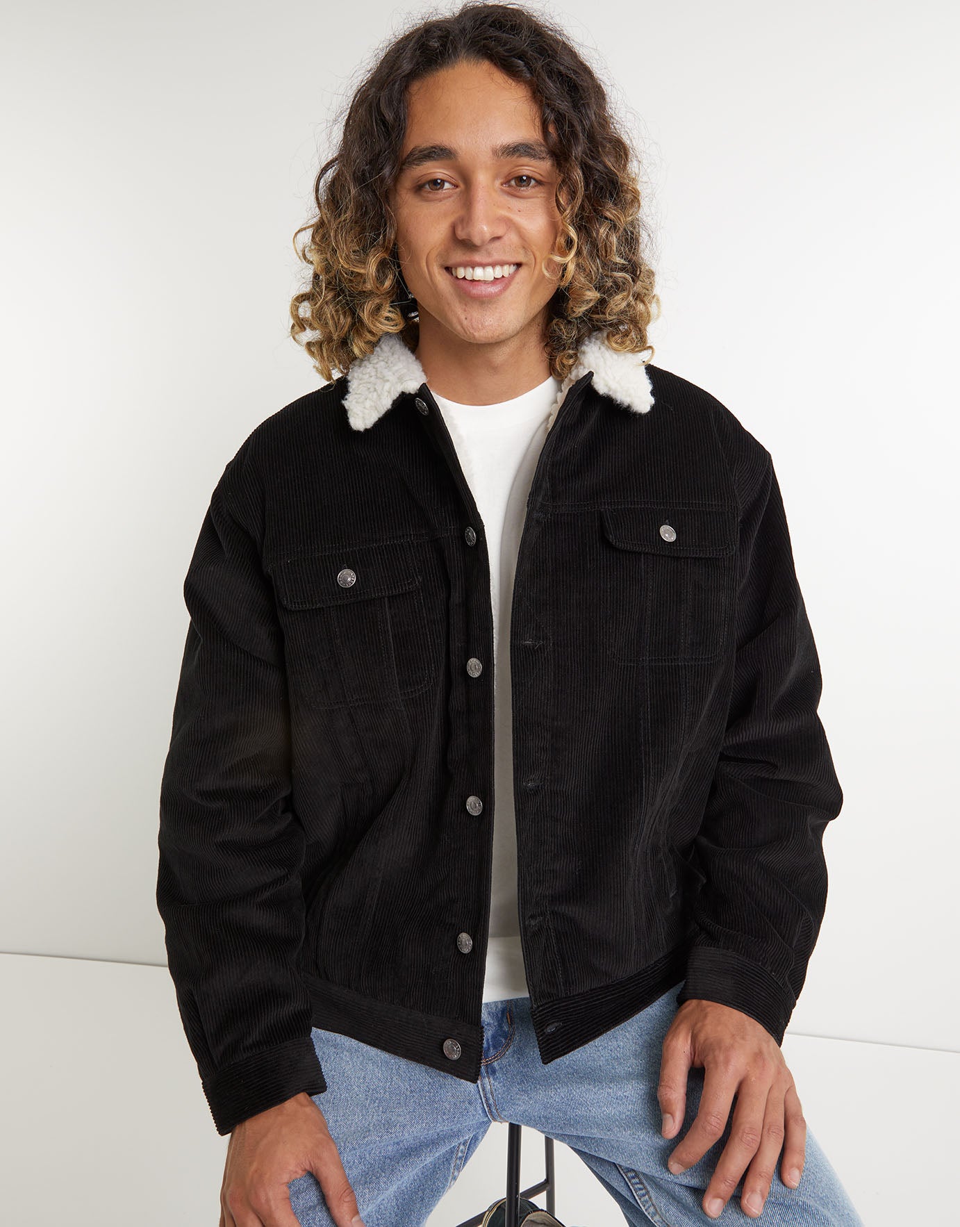 Sherpa Lined Cord Trucker Jacket in 
