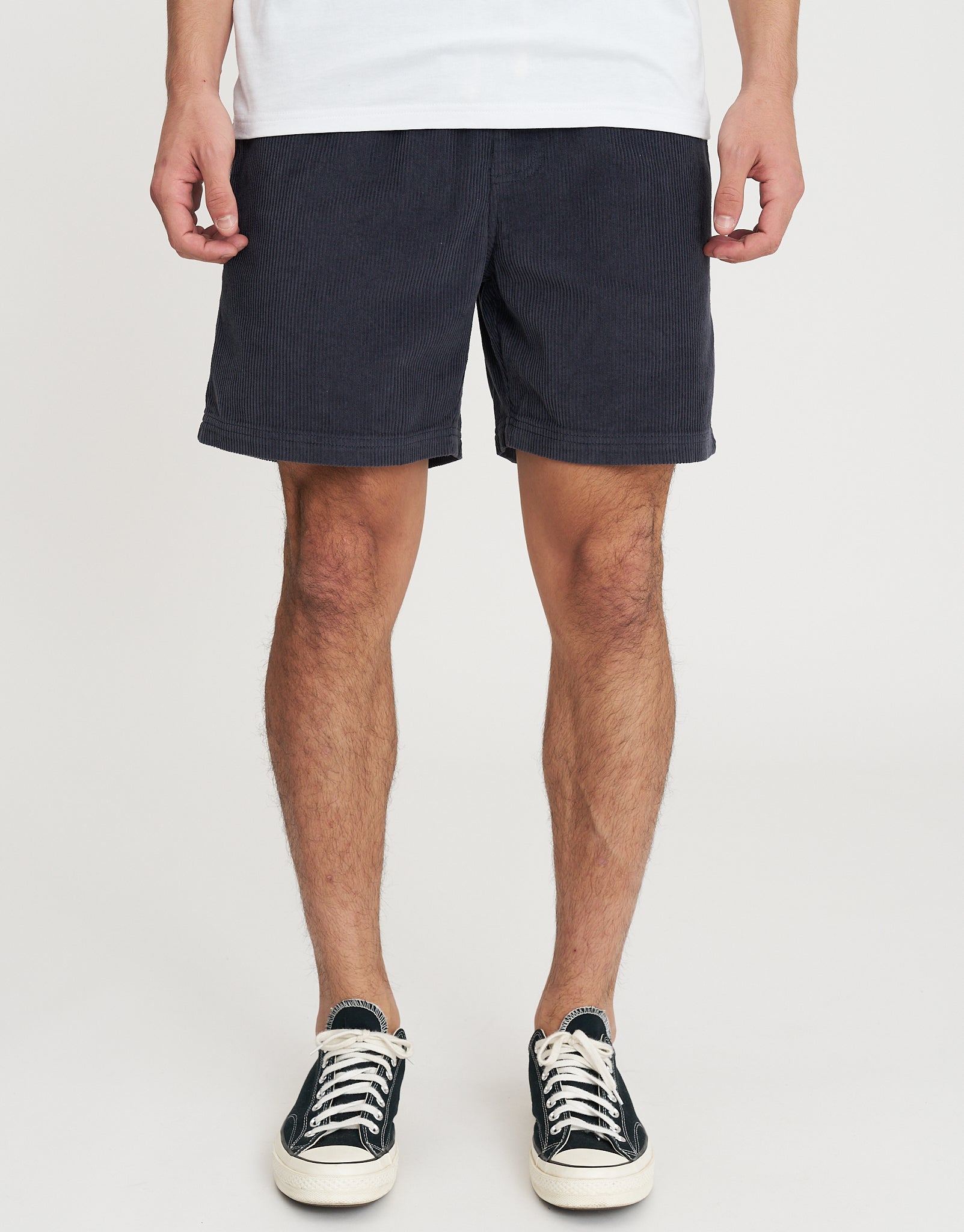 Cord Elastic Waist Walk Shorts in Steel Blue | Hallensteins NZ
