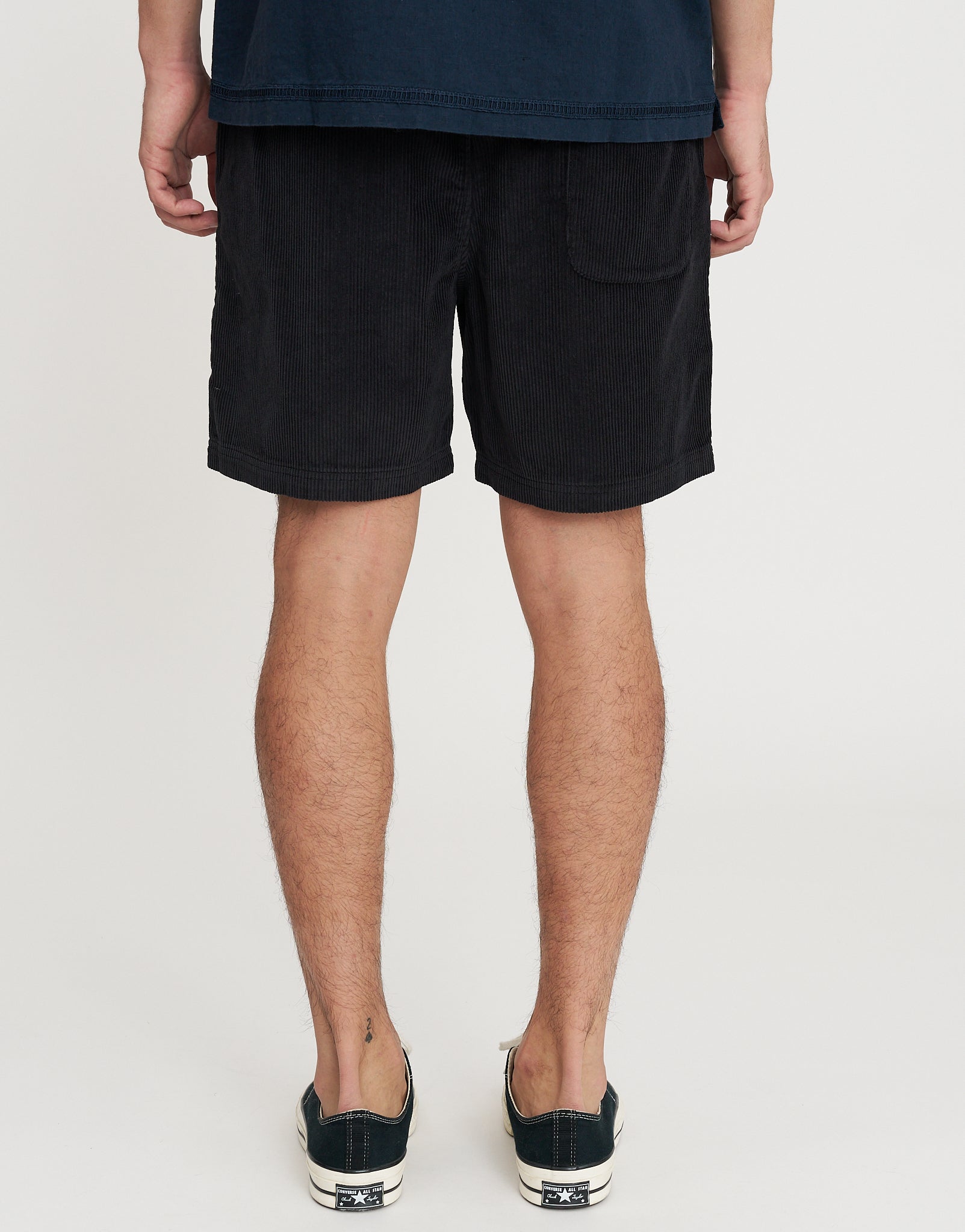 けんTENDERLOIN CORDUROY SHORTS BLACK Cord Elastic Waist Walk Shorts in Washed Black | Hallensteins AU