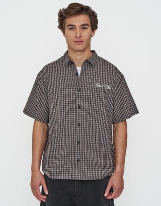 French Riviera Check Short Sleeve Shirt in Brown Back