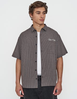 French Riviera Check Short Sleeve Shirt in Brown Detail2