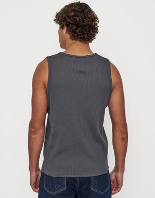 Ribbed Slim Fit Cotton Singlet in Asphalt Back