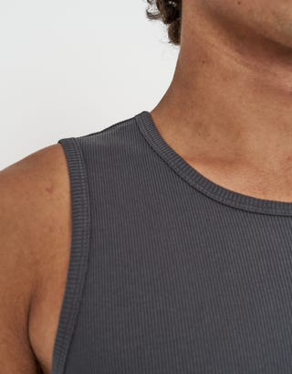 Ribbed Slim Fit Cotton Singlet in Asphalt Detail