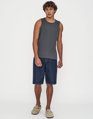 Ribbed Slim Fit Cotton Singlet in Asphalt Full