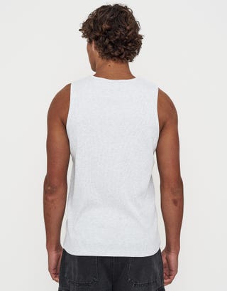 Ribbed Slim Fit Cotton Singlet in Snow Marle Back