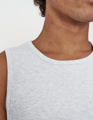 Ribbed Slim Fit Cotton Singlet in Snow Marle Detail