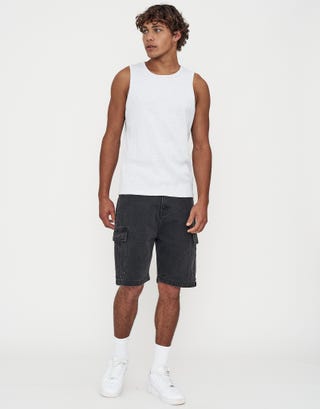 Ribbed Slim Fit Cotton Singlet in Snow Marle Full