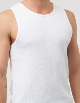 Ribbed Slim Fit Cotton Singlet in White Detail2