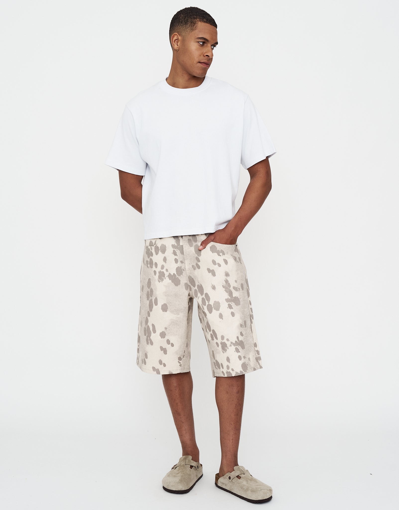 Cowhide Print Baggy Jorts in Cow Hide | Hallensteins AU