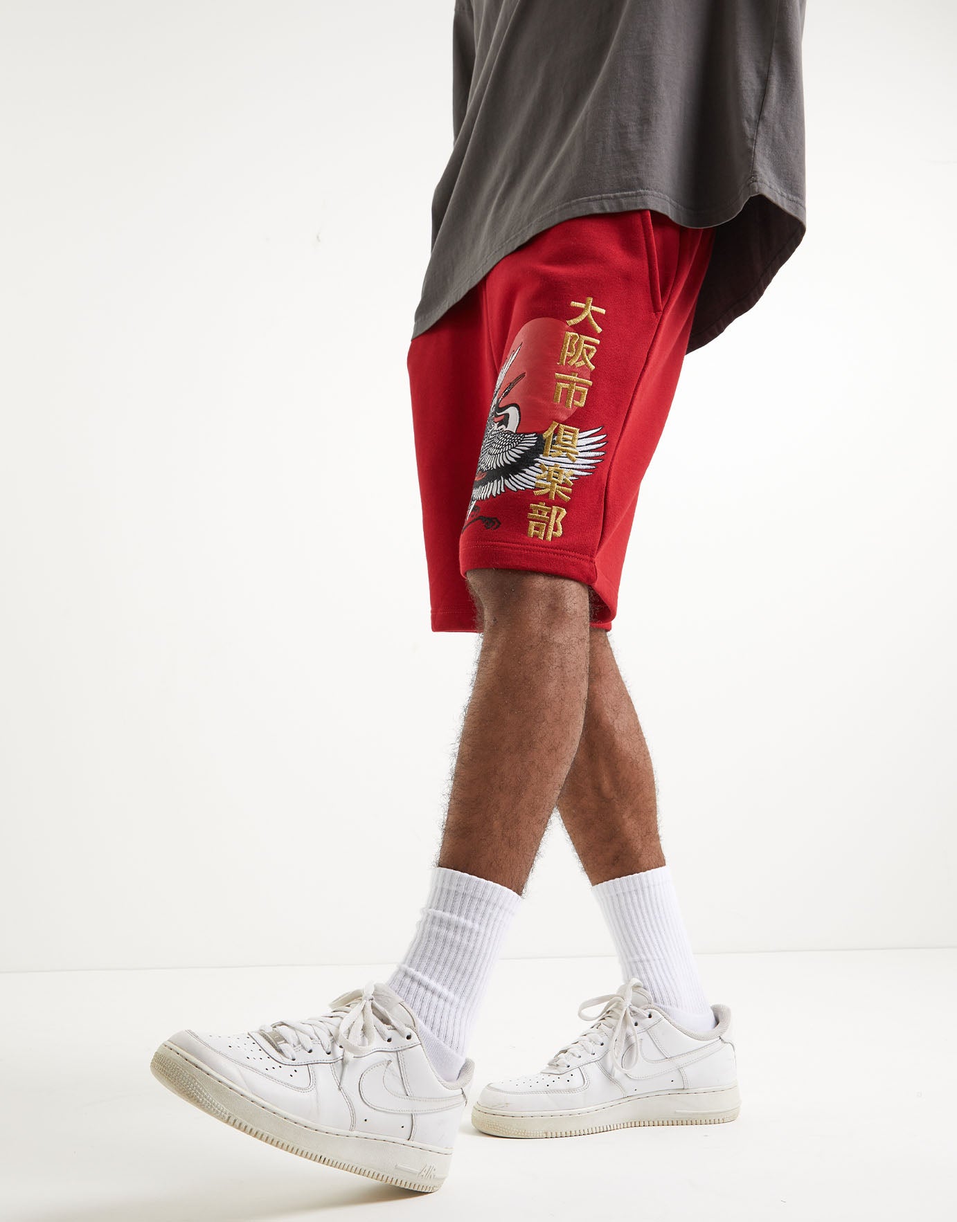 Crane Duel Graphic Track Shorts in Red 