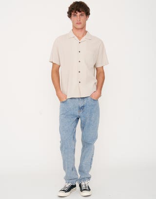 Crinkled Texture Short Sleeve Shirt in Beige Detail2