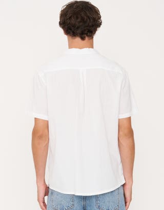 Crinkled Texture Short Sleeve Shirt in White Back
