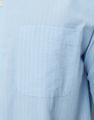 Striped Cropped Box Fit Short Sleeve Shirt in Lt Blue Detail2