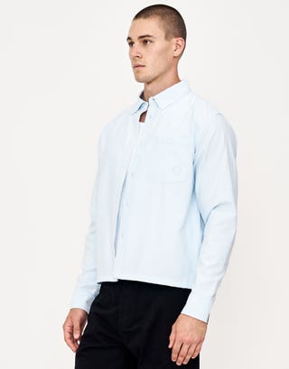 Cropped Oxford Long Sleeve Shirt in Light Blue Detail2