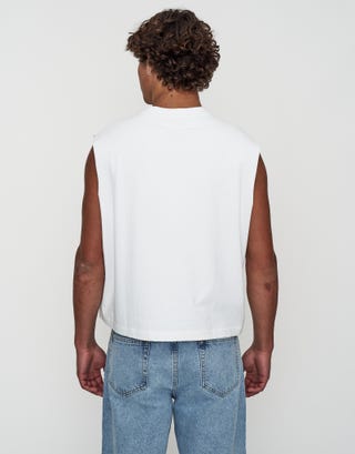 Cropped Muscle Singlet in White Back