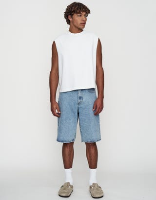 Cropped Muscle Singlet in White Full