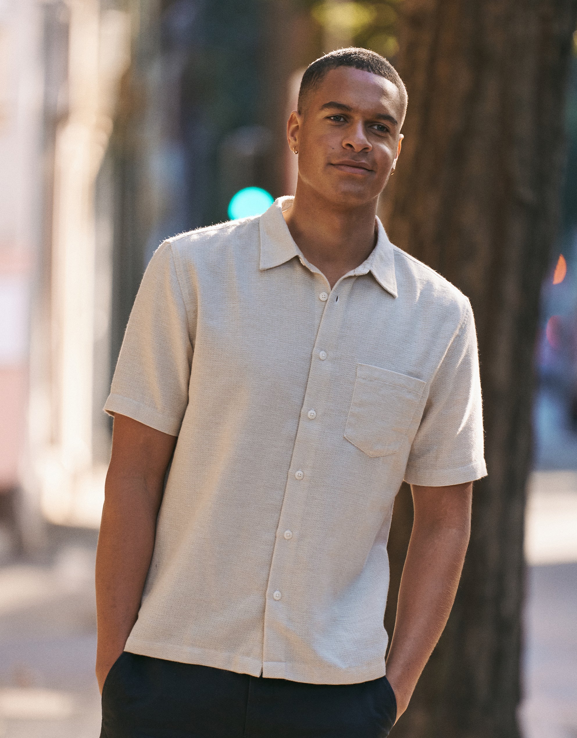 Cross Hatch Textured Short Sleeve Shirt in Beige | Hallensteins NZ