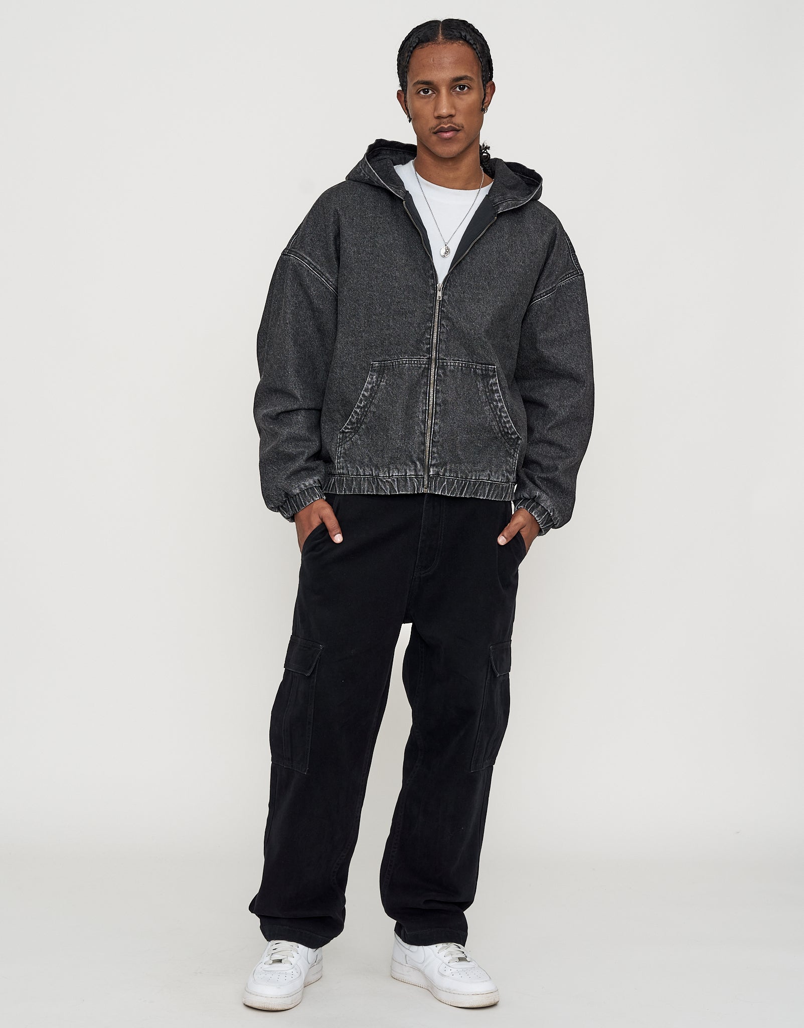 ガボールHeavy Weight Hooded Jacket Cult Customs Oversized Hooded Jacket in Washed Black | Hallensteins NZ