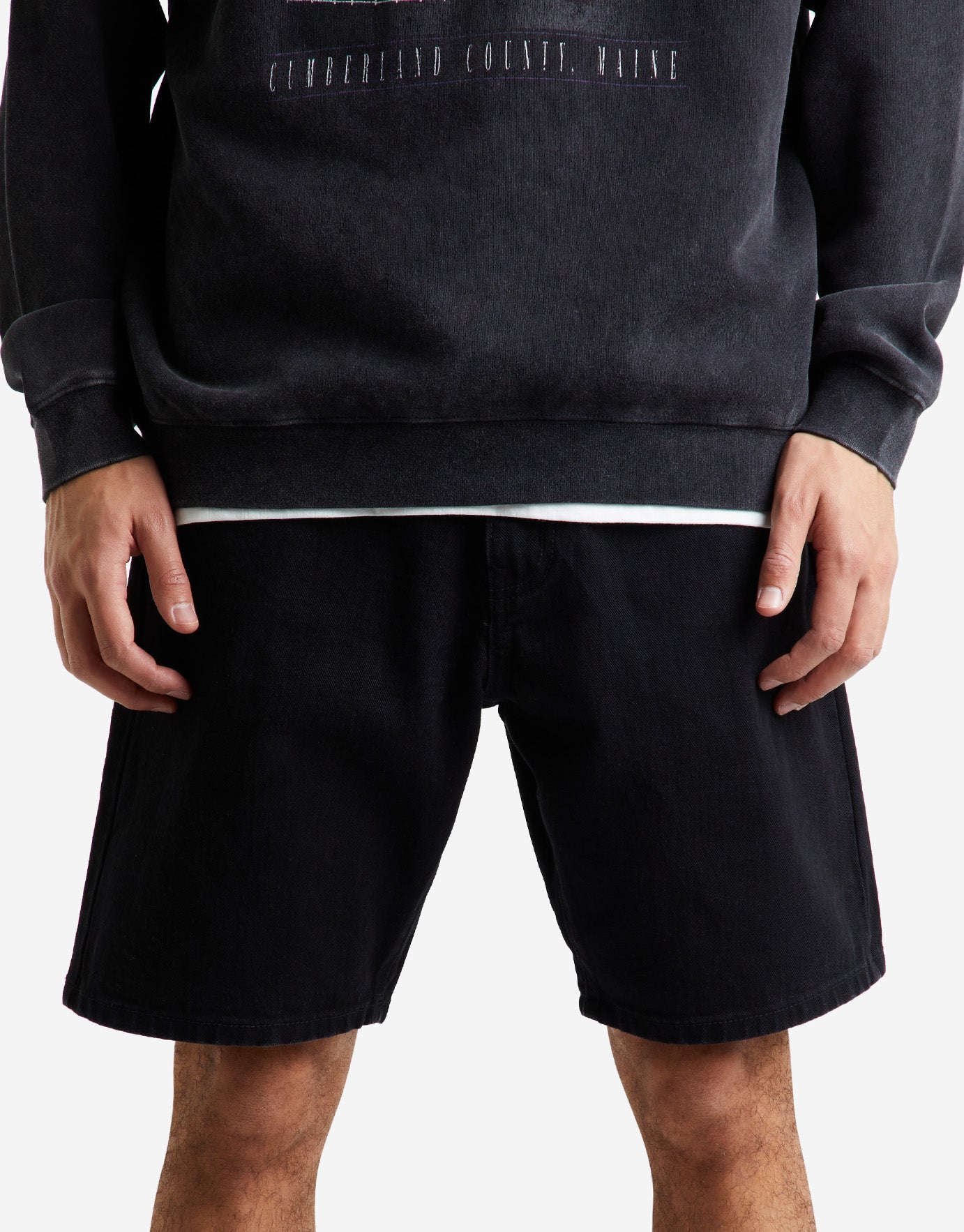 Dad Fit Relaxed Denim Shorts in Black 