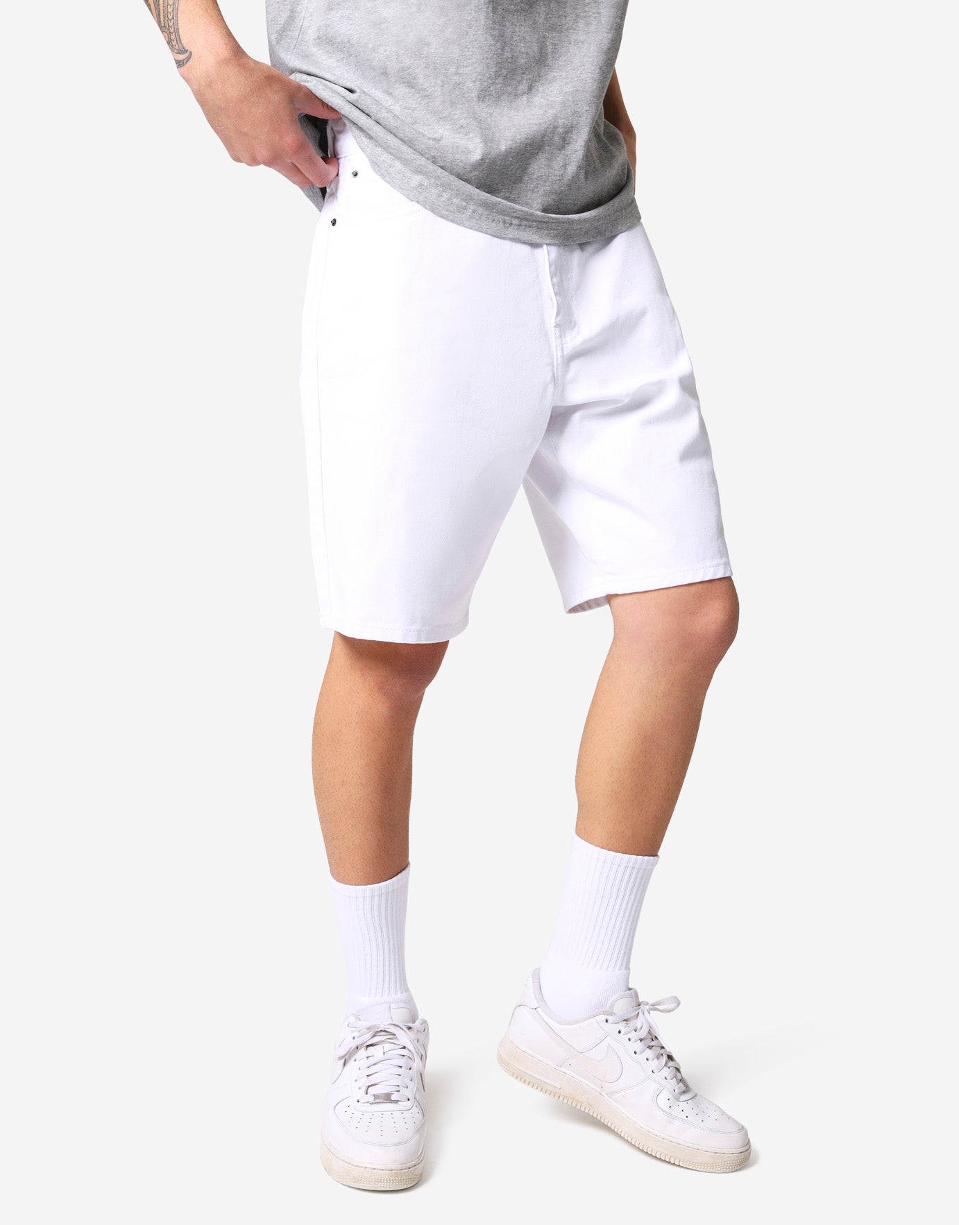 Dad Fit Relaxed Denim Shorts in White 
