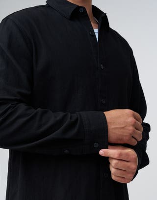 Textured Plain Long Sleeve Shirt in Black Detail