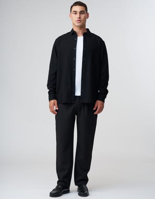 Textured Plain Long Sleeve Shirt in Black Full