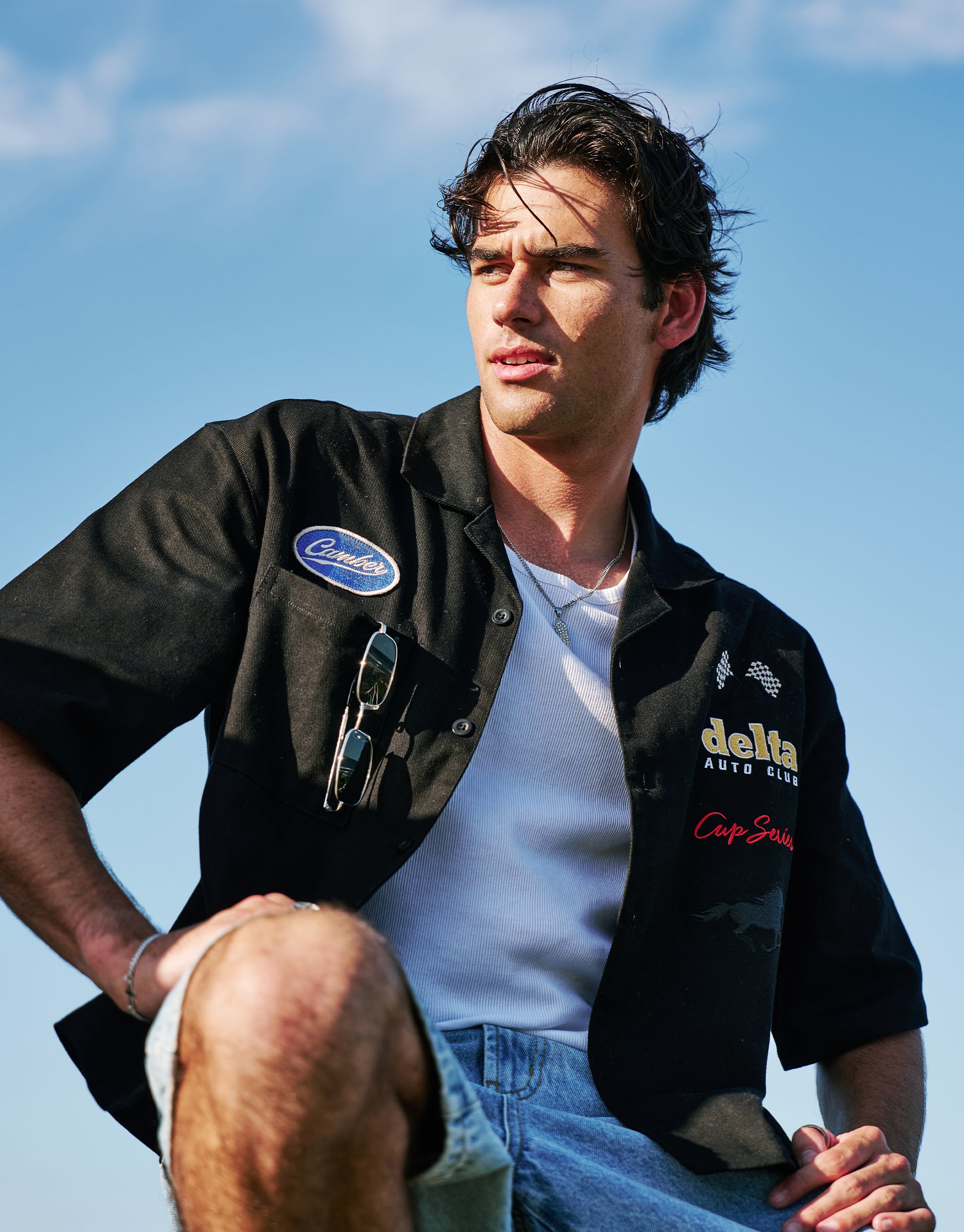 Delta Auto Cropped Short Sleeve Shirt in Black | Hallensteins NZ