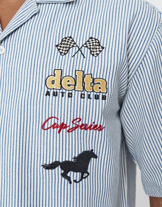 Delta Auto Cropped Short Sleeve Shirt in White/blue Detail2