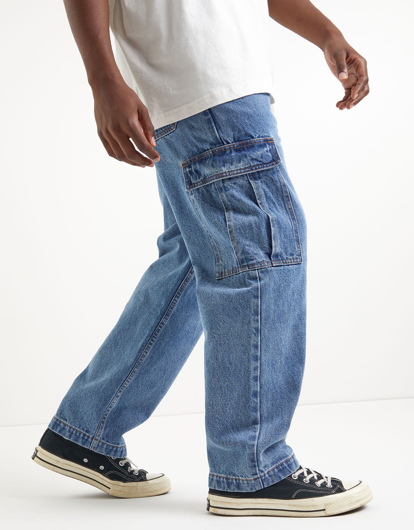 Baggy Fit Cargo Jeans In Blue Hallensteins US