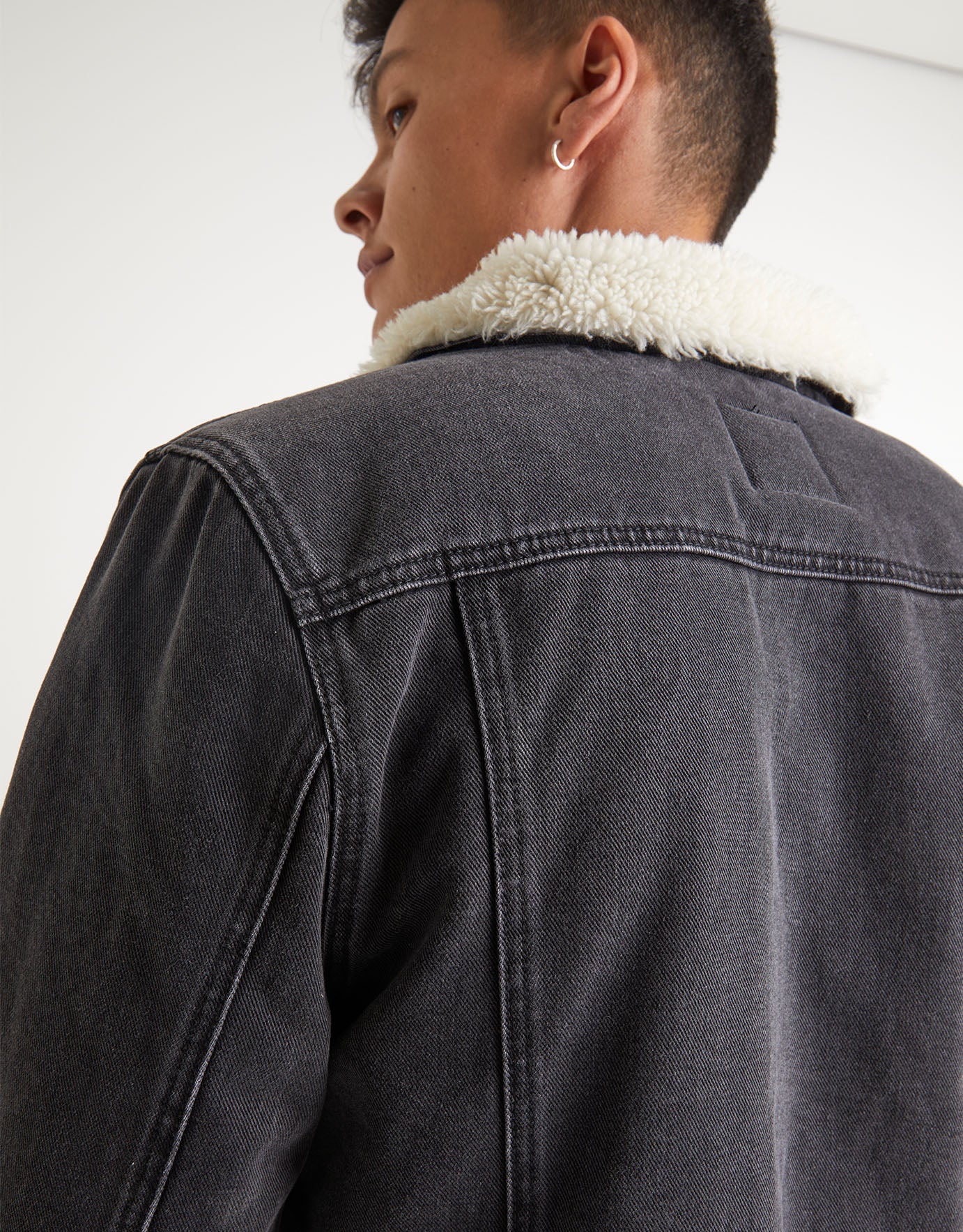 Denim Sherpa Jacket in Black 