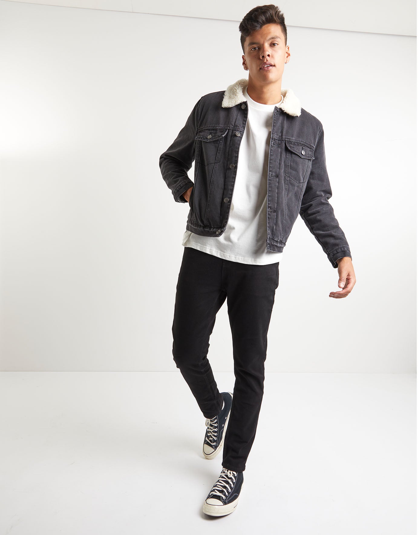 Denim Sherpa Jacket in Black 
