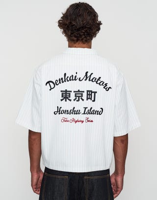 Denkai Cropped Mechanic Zip Up Shirt in Blanc Back