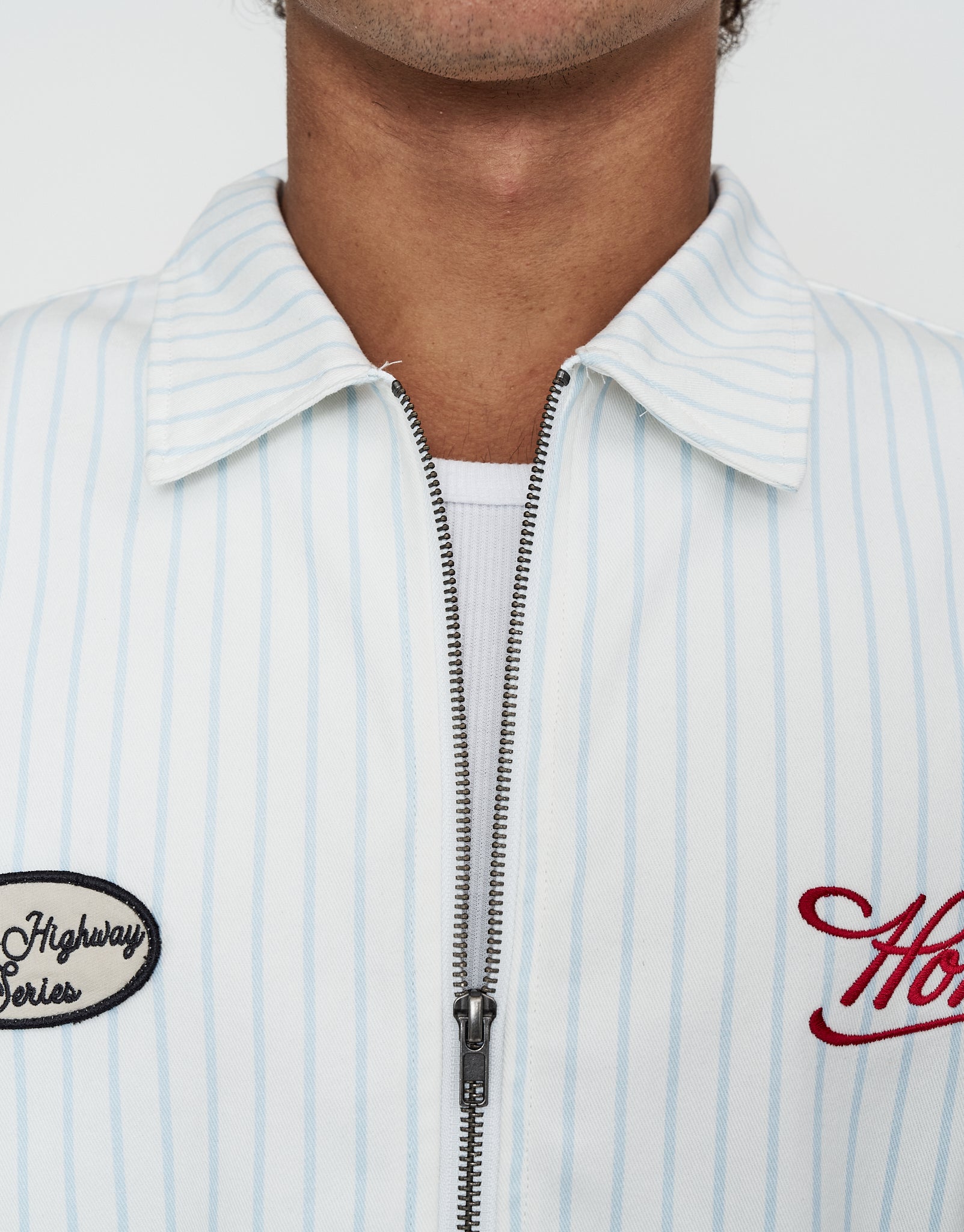 Denkai Cropped Mechanic Zip Up Shirt in Blanc | Hallensteins AU