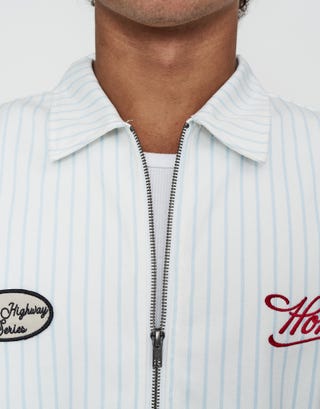 Denkai Cropped Mechanic Zip Up Shirt in Blanc Detail2