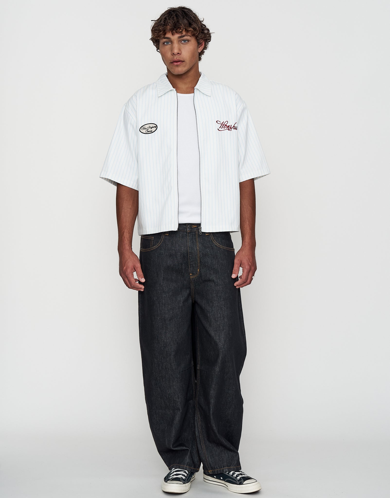 Denkai Cropped Mechanic Zip Up Shirt in Blanc | Hallensteins AU