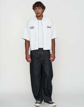 Denkai Cropped Mechanic Zip Up Shirt in Blanc Full