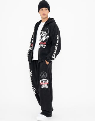 Diesel Service Oversized Zip Up Hoodie in Washed Black Detail2