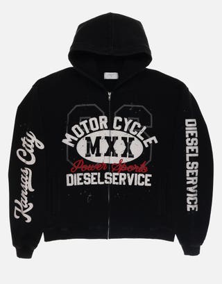 Diesel Service Oversized Zip Up Hoodie in Washed Black Detail3
