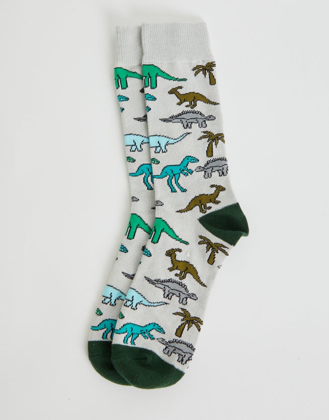Organic Dinosaur Dress Sock in Light Grey Hallensteins NZ