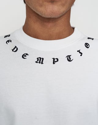 Redemption Cropped Box Fit T Shirt in Blanc Detail