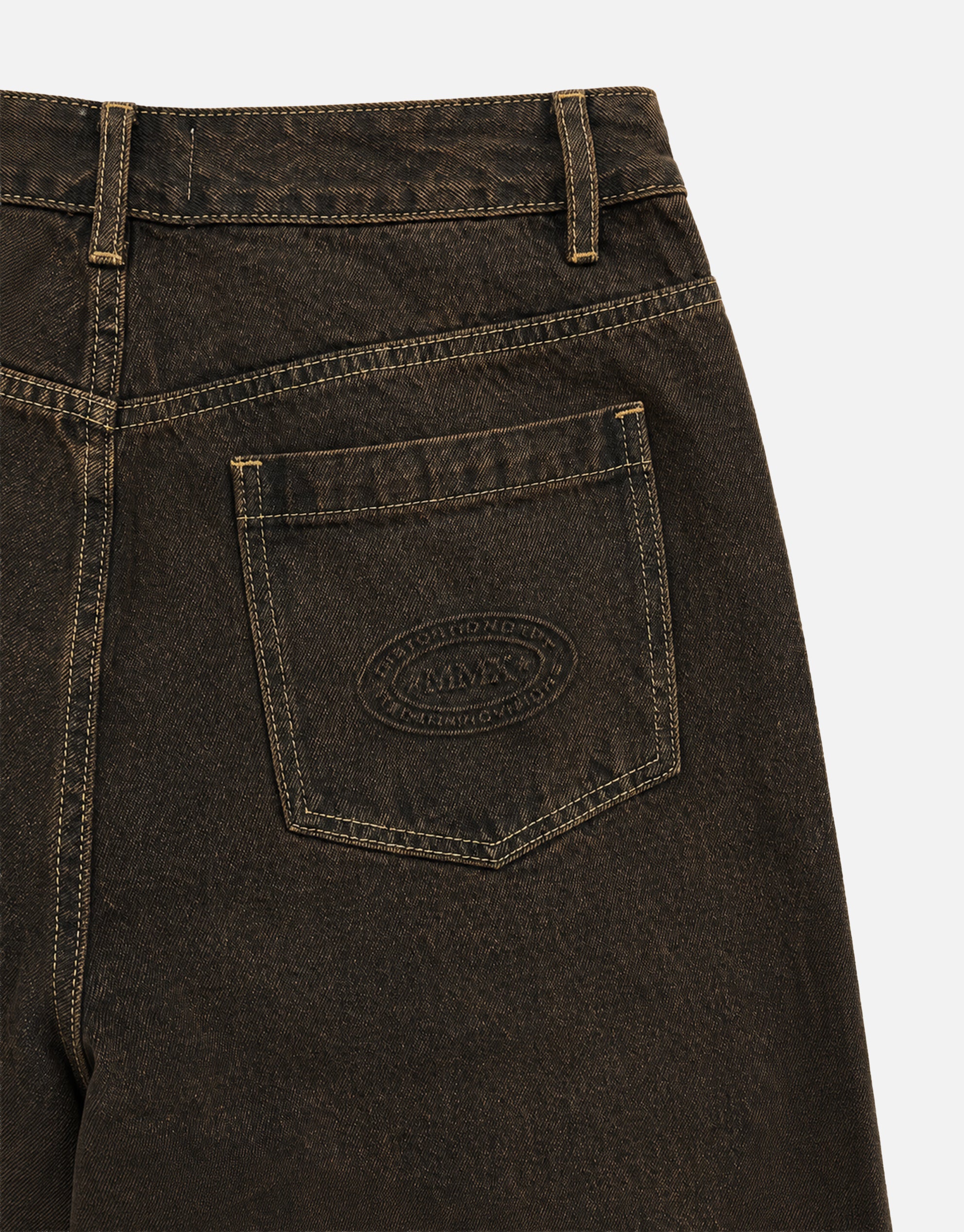 パンツ 00s Archive Brown Fade Coating Denim Distortion Debossed Baggy Jean in Brown Fade | Hallensteins AU