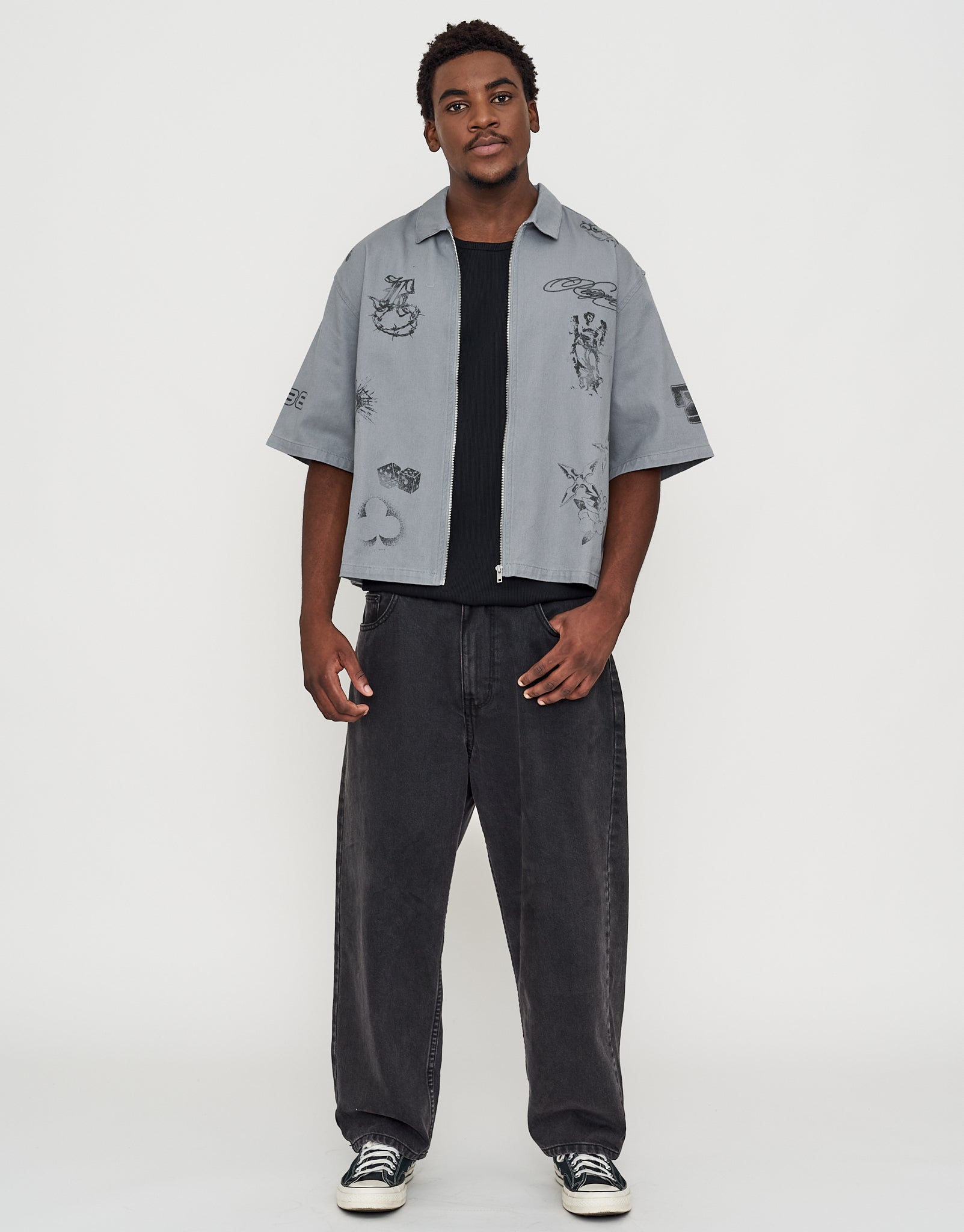 Sketch Cropped Zip Up Shirt in Pebble | Hallensteins NZ