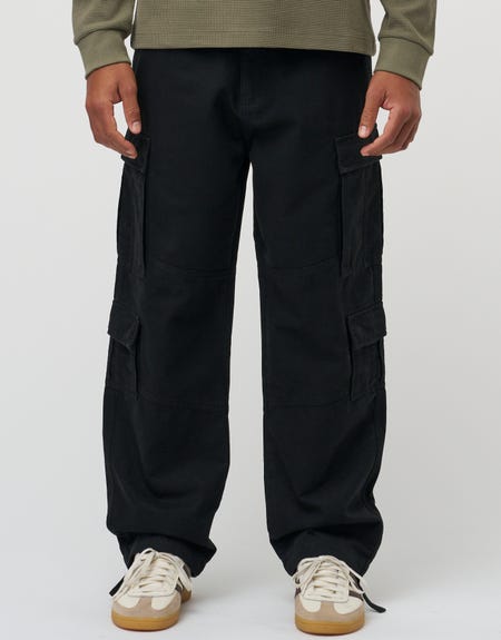 Baggy Double Pocket Cargo Pants in Black